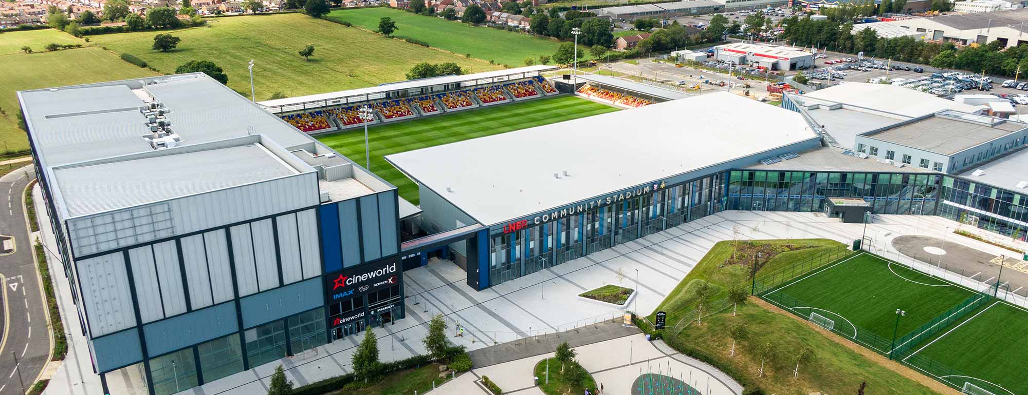 A birds eye view of the new York Community Stadium.